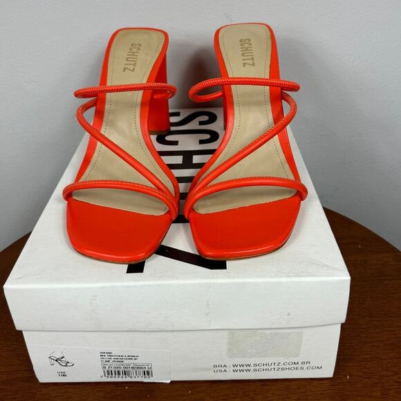 Schutz Chessie Slip On High Heel Sandals in Flame Orange Size 10 - Picture 4 of 11